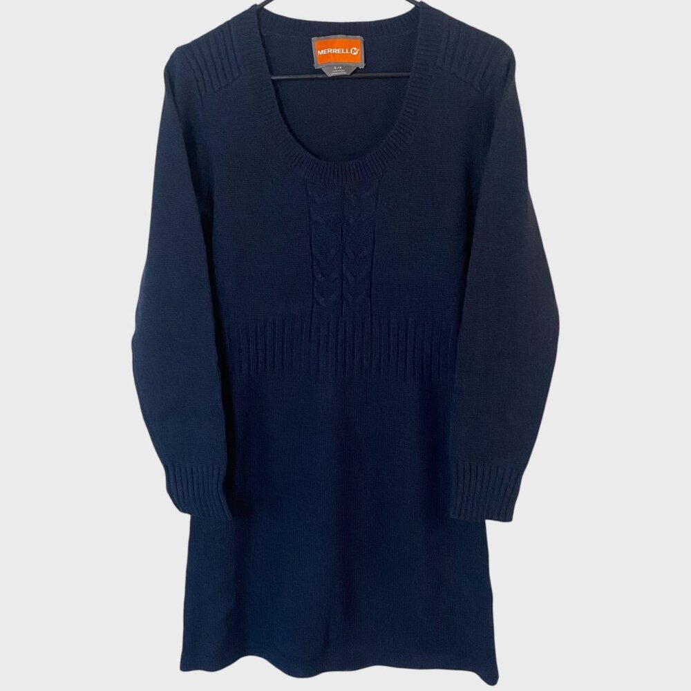 Merrell Mini Sweater Dress Navy Blue Women's Size Small Wool-Knit Knee-Length